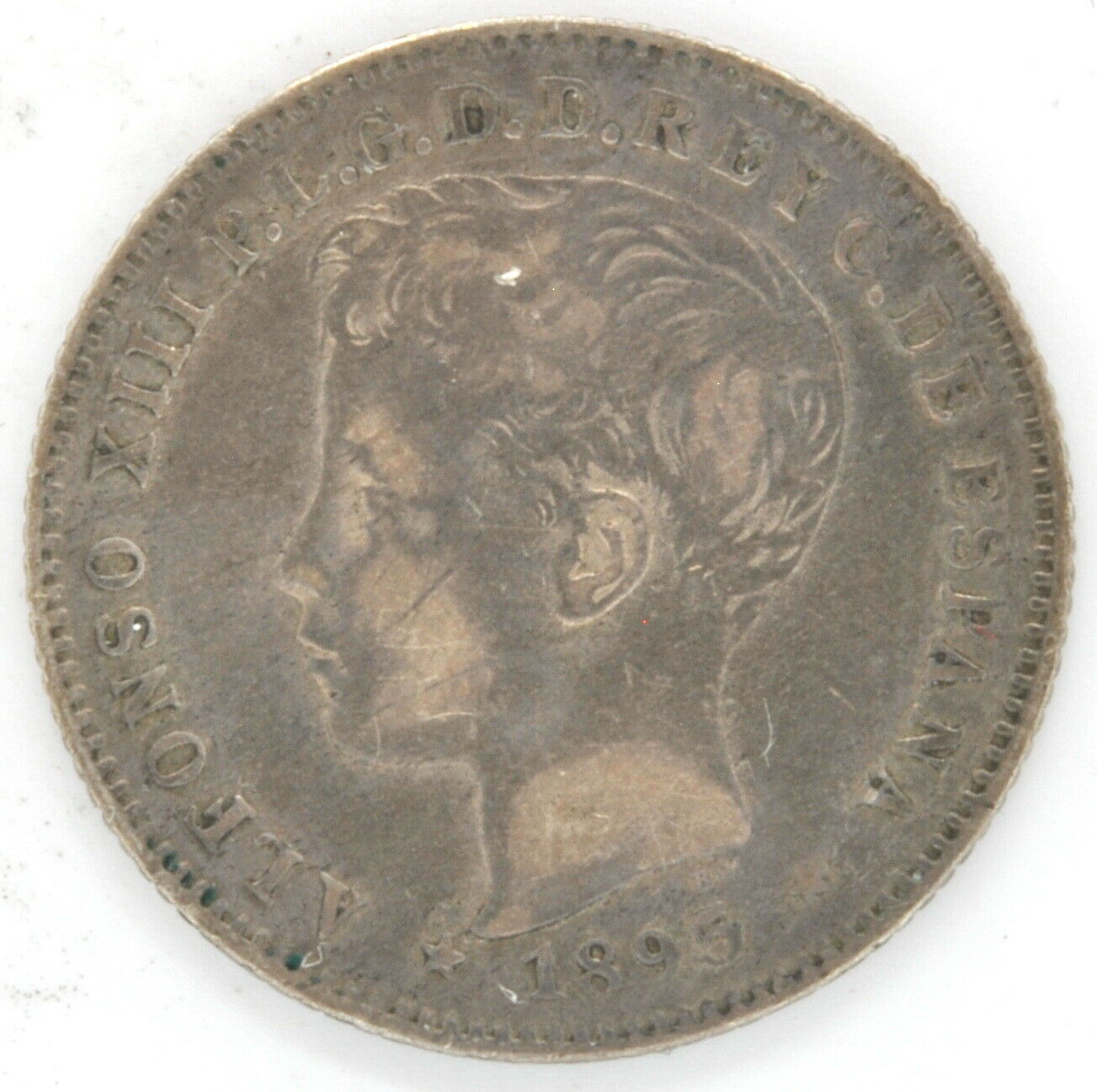 1895 PGV Puerto Rico 20 Centavos 90 % Silver Coin Alfonso XIII KM# 22 Rare Date