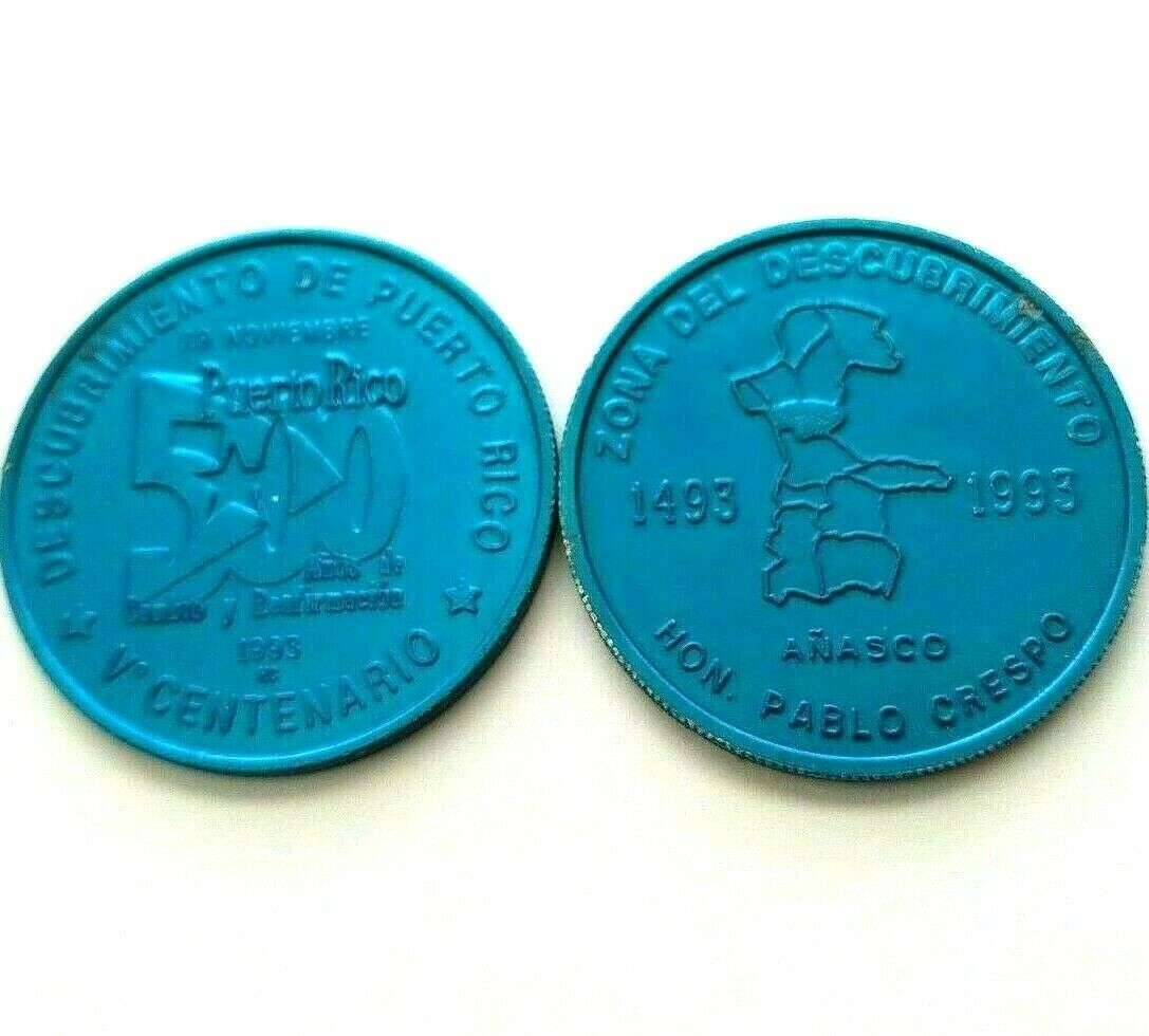 Medalla 500 Años 1993 QUINTO CENTENARIO Discovery of PUERTO RICO Añasco Azul